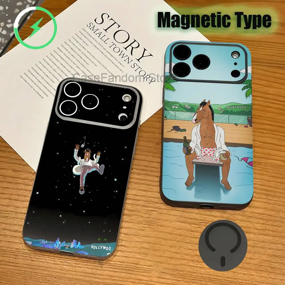 

B-BoJack H-Horseman Magnetic Wireless Charging Transparent gray Phone Case For iPhone 17,16,15,14,13,12,11,Pro,Max,Plus