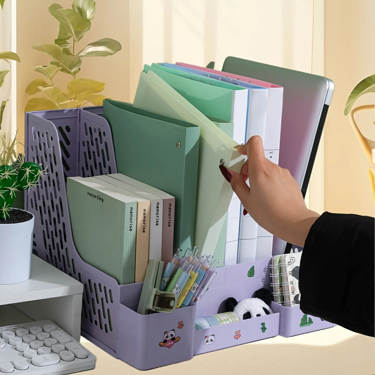 Thickened Bookshelf Desktop Study Book Stand A4 Folder Organizer Storage Box Four-Section Office Supplies File Box Archive
