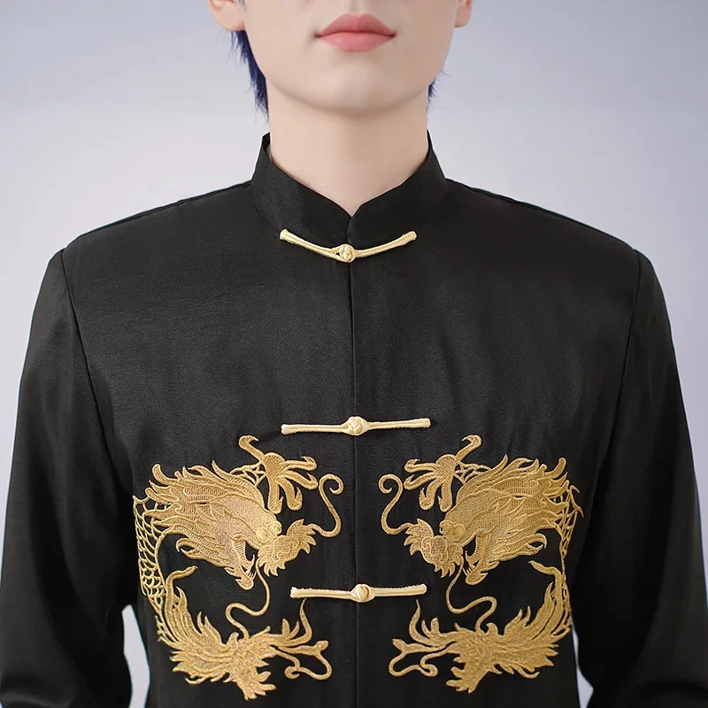 التنين الصيني التطريز قميص الكونغ فو معاطف تانغ دعوى الملابس الصينية التقليدية للرجال السترات Hanfu الرجال الملابس