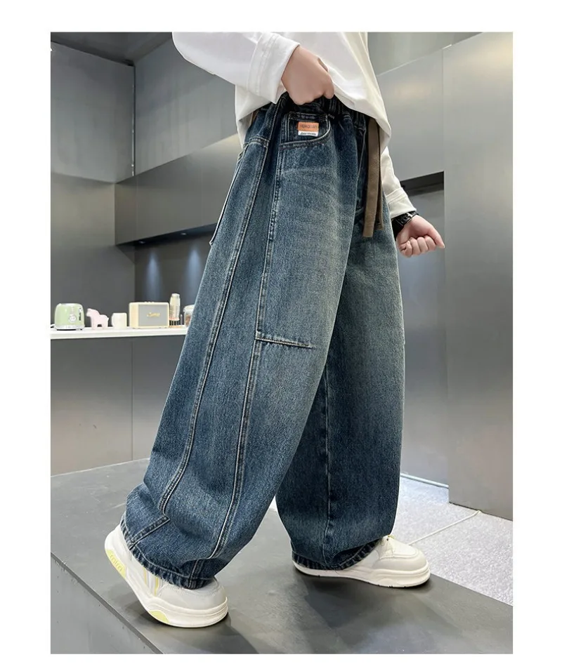 2026 Kinder-Jungen-Jeans UNITIM Herbst Kinder Jungen Gerade Denim-Hosen Lose Elastische Taille Junge Teenager Jungen Weite Hosen – Detail 8