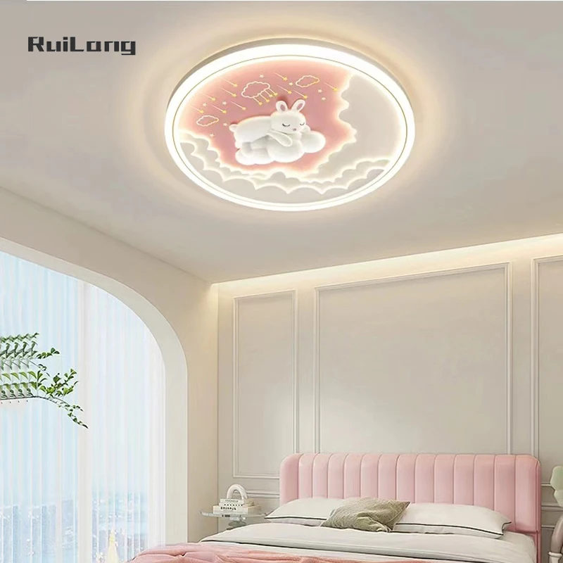 Cartoon Cloud Rabbit Ceiling Lamp Children Bedroom Led Ceiling Lights Kids Baby Girl Room Decor Pink Cute Princess Chandeliers