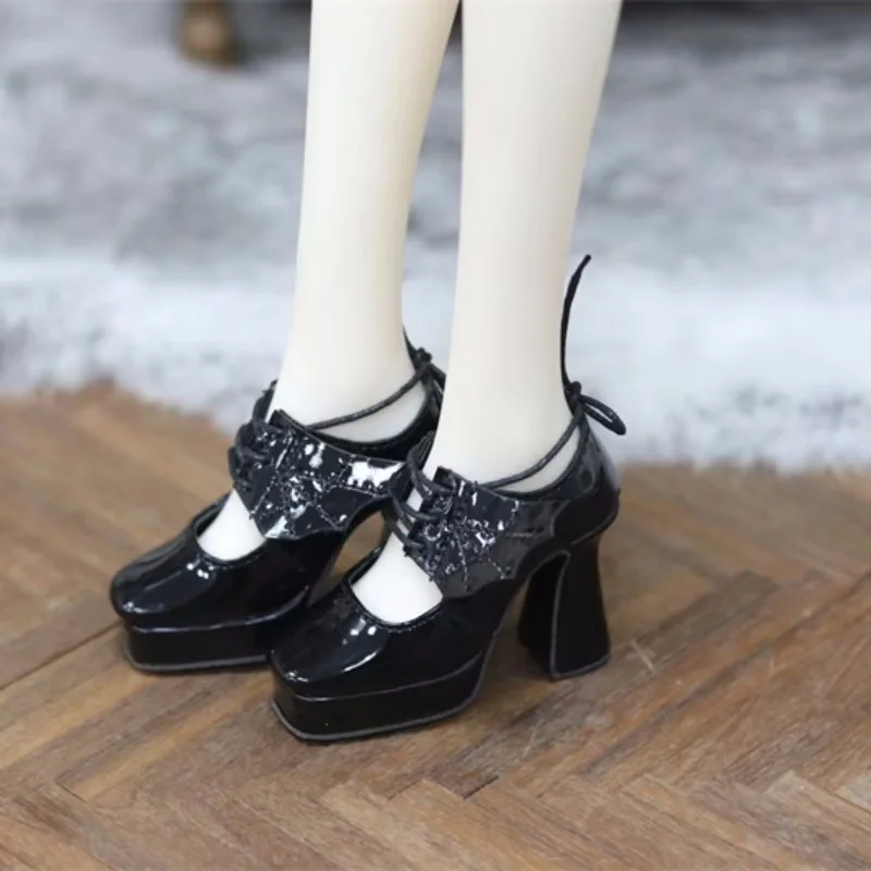 

BJD Doll Shoes Glossy Leather Black High Heels Brown 1/3 SD16/GR/DD Elegant Girl Square Toe Single Buckle Wings Doll Accessories
