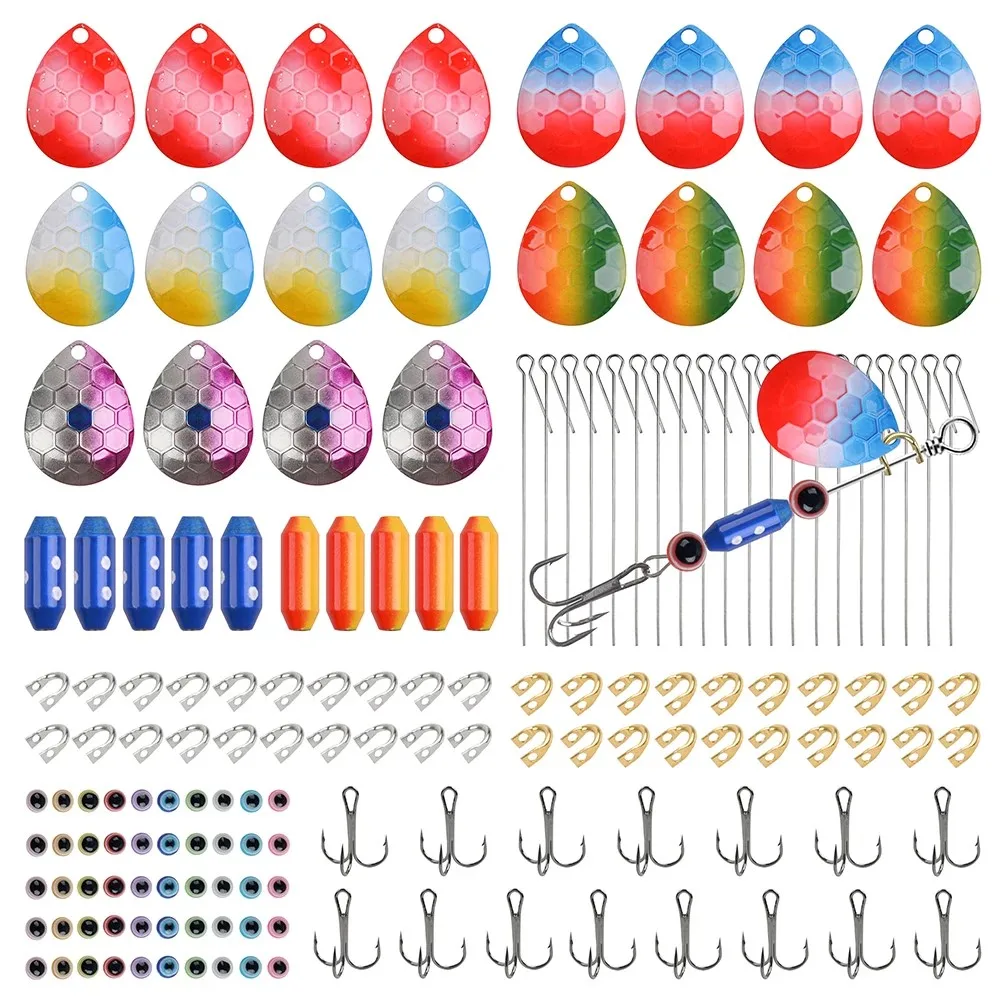 

155 шт., вращающаяся блесна, набор для изготовления рыболовных приманок, металлическая ложка, блесна, лезвия, тройные крючки, рыболовная скоба, латунное грузило, гири из бисера