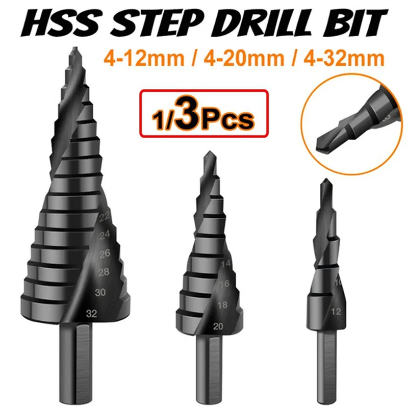 

1/3Pcs/Set Step Drill Bit Hss Cobalt Step Stepped Nitrogen Spiral Step Cone Metal Cutter Metal Cone Triangle Shank Hole Drill