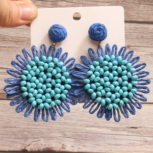 Bohemian Raffia Sun Flower Brincos para Mulheres, Rattan Knit Hanging Earring, Meninas Summer Jewelry, Beach Holiday Party, Moda 10 principais vendas rafia flores - №7