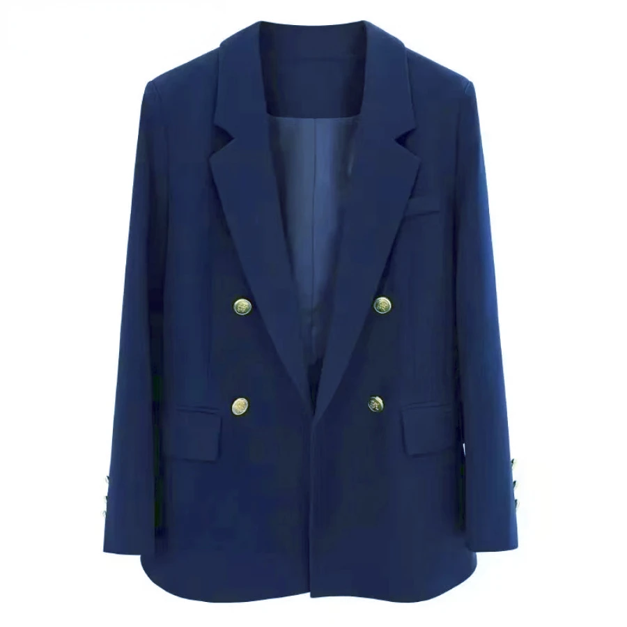 Casaco de manga comprida da Marinha feminino, blazer luxuoso high-end, terno de escritório, jaqueta feminina, roupas para primavera, outono, novo