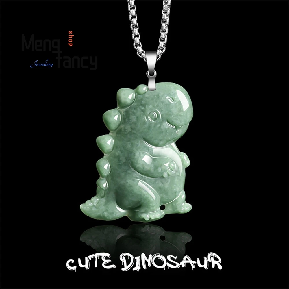 

Natural A-Grade Jade Bean Green Cute Dinosaur Pendant, Ice-Type Jade Pendant S925 Silver Cute And Personalized Gift Exquisite