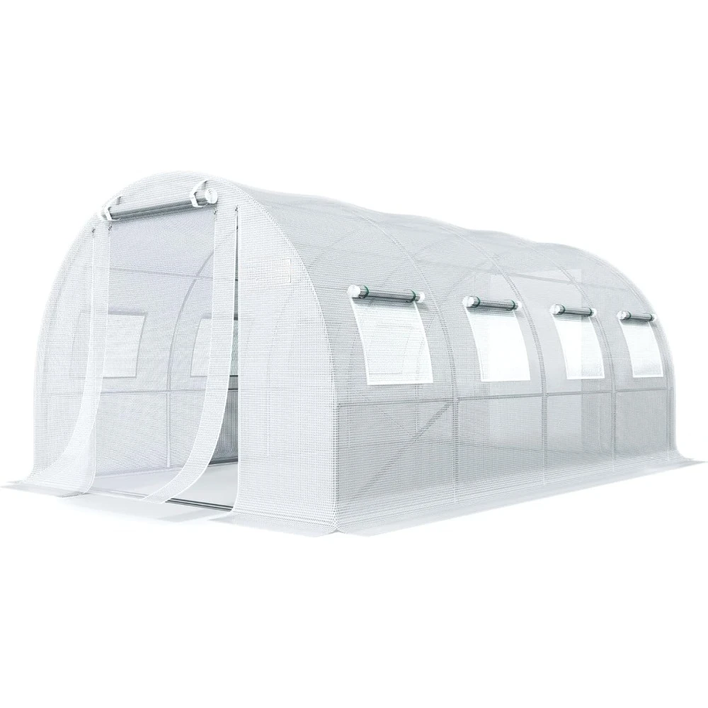 

20x10x6.6 feet outdoor large walk-in greenhouse, heavy-duty high tunnel greenhouse, with PE cover, 2 zipper screen doors