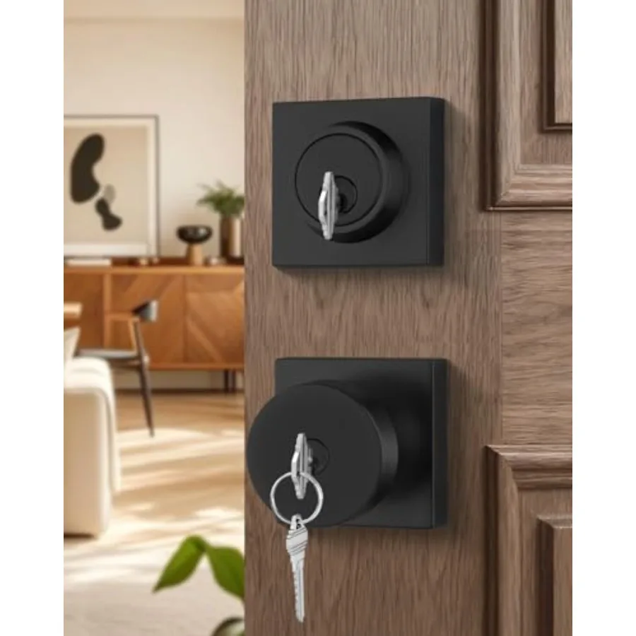 

Door Knob with, Heavy Duty Front Door Lock Set, Zinc-Alloy Matte Exterior Door Lock Set with