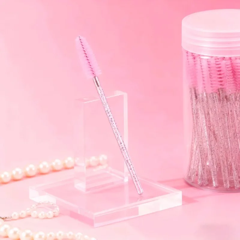 แปรงมาสคาร่าแบบใช้แล้วทิ้ง 50 ชิ้น ด้ามจับคริสตัล พร้อมกล่องเก็บ ชุดพกพา ขนแปรง อุปกรณ์แต่งหน้า