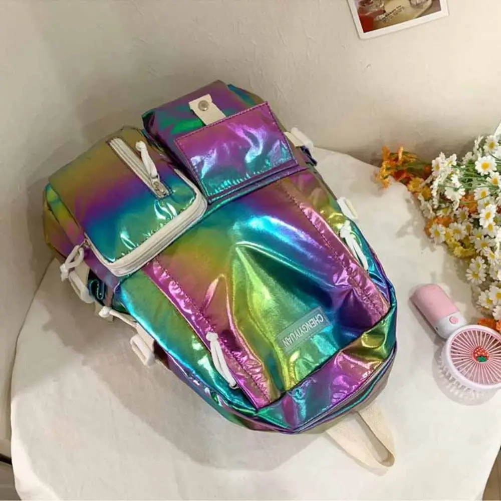 creative-multi-pocket-laser-backpack-large-capacity-handbag-students-school-bag-korean-style-storage-bag-shoulder-bag-school
