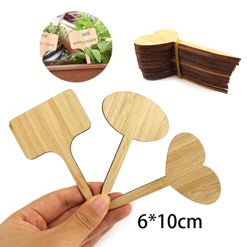 Etichette per piante di bambù di tipo T da 10*6cm etichette per segni di Veg di fiori in legno ecologiche strumenti per pennarelli da giardino per vasi fiori di erbe in vaso