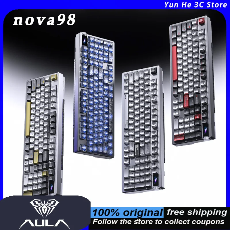 AULA Nova 98 Mechanical Keyboard Three Modes 99 Keys 8k Wireless Customization Bluetooth Metal-Finish Coating Hot-Swappable