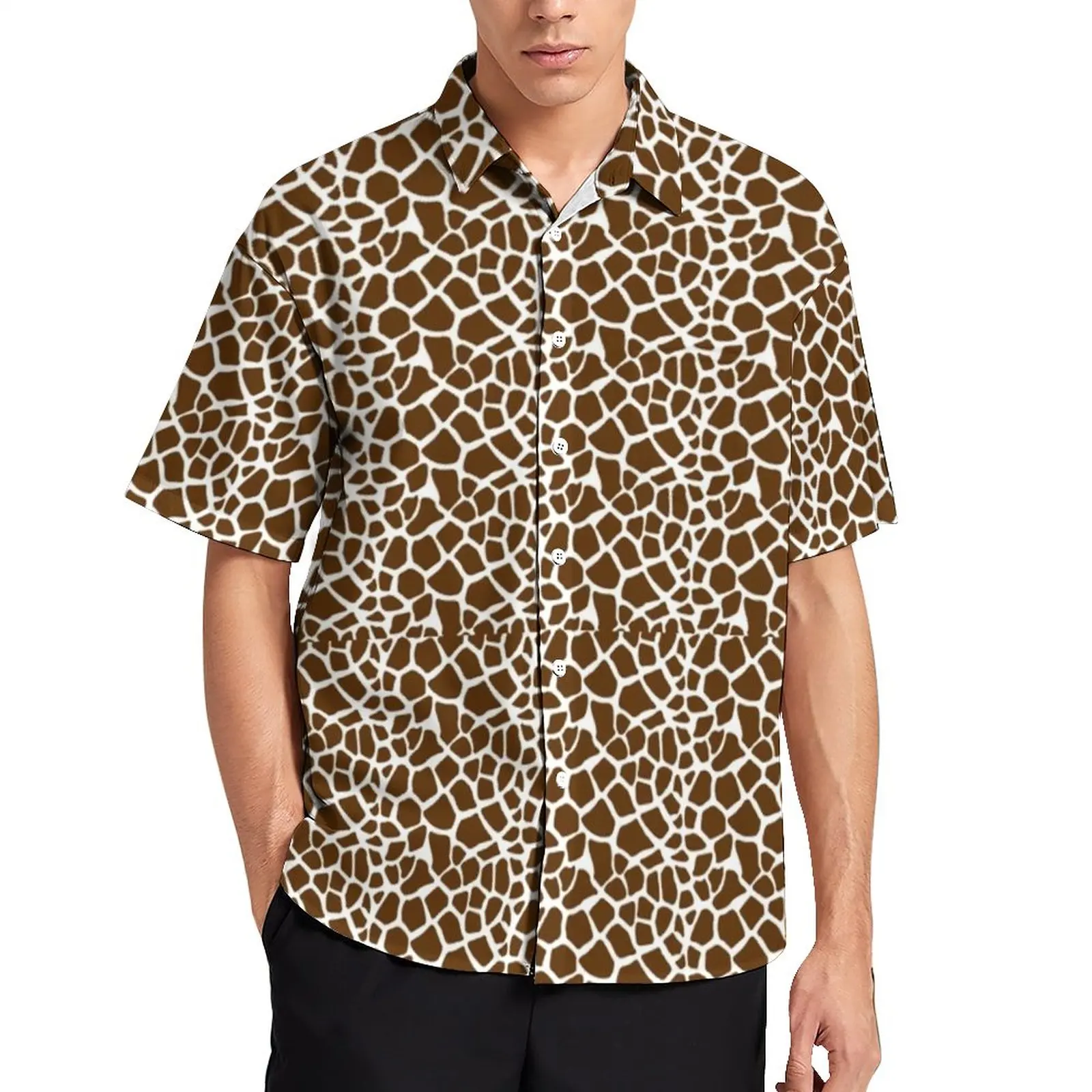 

Giraffe Print Casual Shirt Brown and White Vacation Loose Shirt Hawaiian Streetwear Blouses Short-Sleeved Graphic Oversized Tops