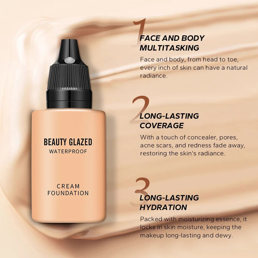 BEAUTY GLAZED-Fond de teint liquide 24 heures HD, couverture complète 256, fond de teint imperméable naturel, maquillage pour le visage, document éclaircissant pour la peau