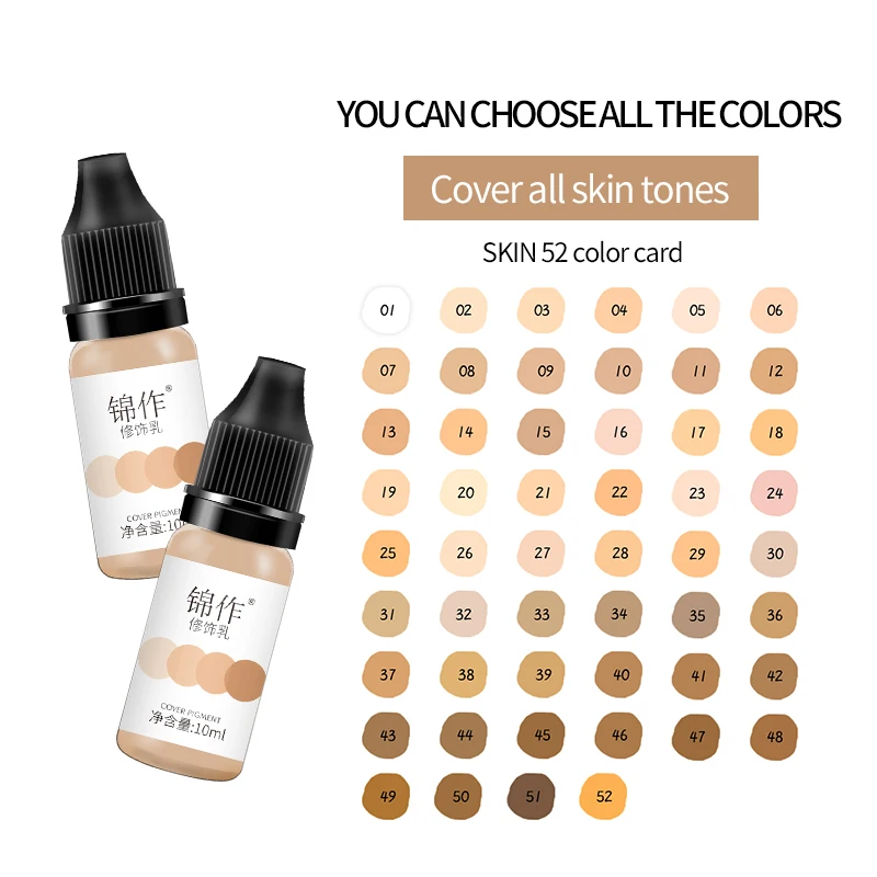 Ginzo Cover Pigments 10ML Full Size Tattoo Pigments Skin Colors Original Beauty Skin Scar Restoration For Dark Circles 52 Colors