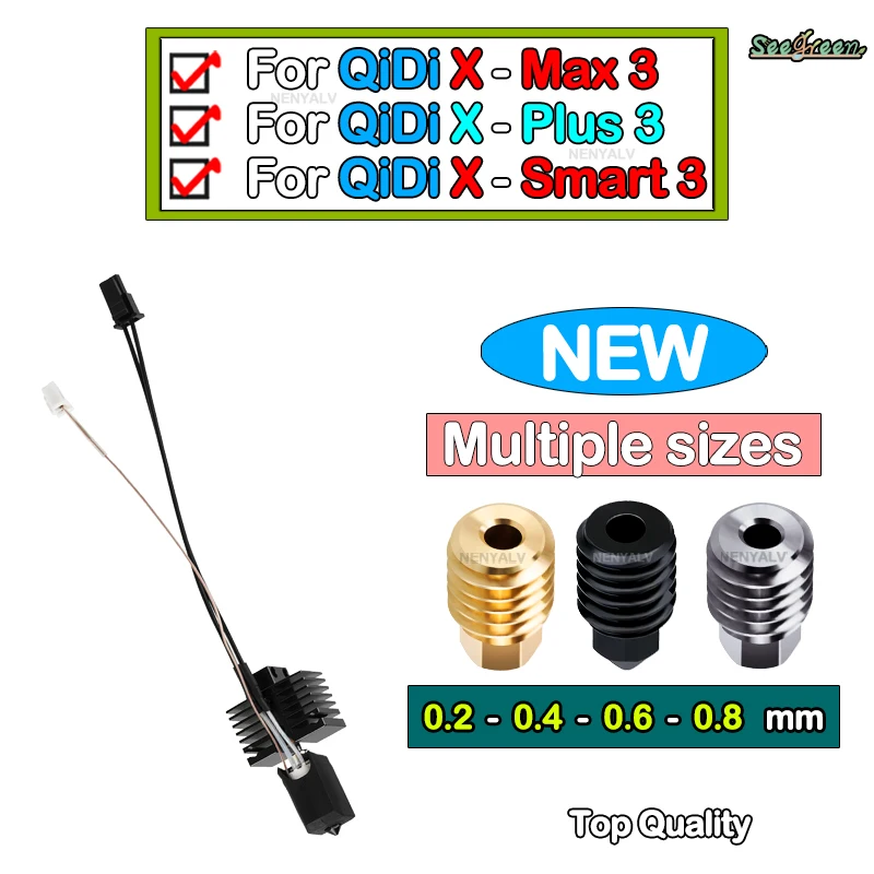 

3D-принтер для QIDI TECH X PLUS 3/X MAX 3/X SMART 3, латунь/покрытая медь/садовая сталь, hotend с соплом 0,4 мм