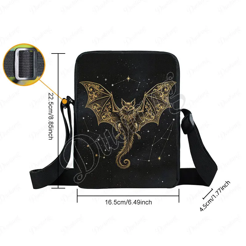 Witchcraft Witchy Black Cat Print Crossbody Bag Dark Mysterious Goat Skull Bat Women Messenger Bags Shoulder Bag Handbag