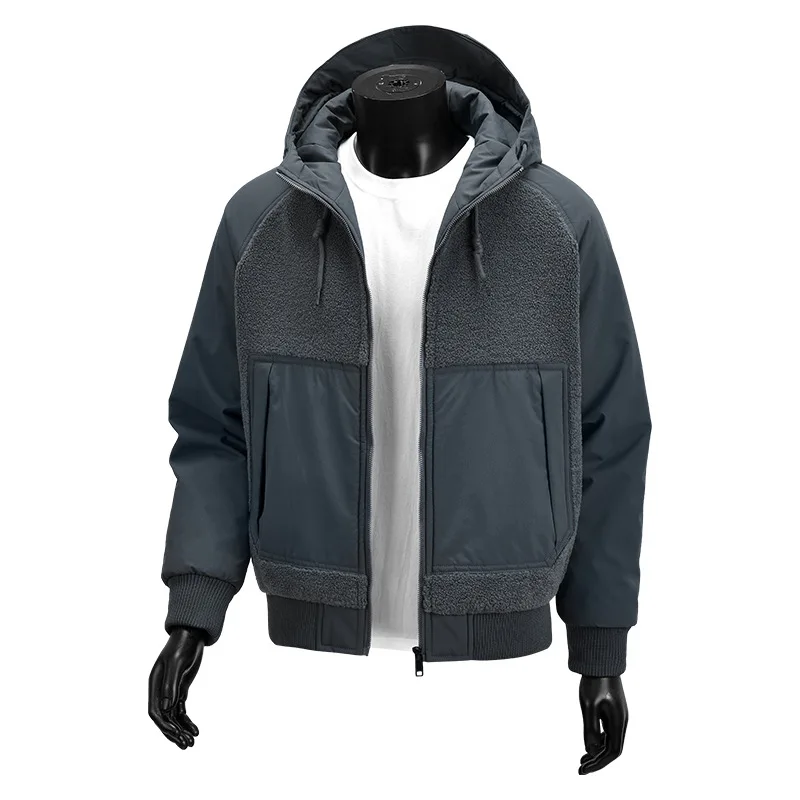 Men's Hooded Fleece Patchwork Jacket Thickened Warm Casual Winter Top Coat 2025 New Autumn And Winter Collection