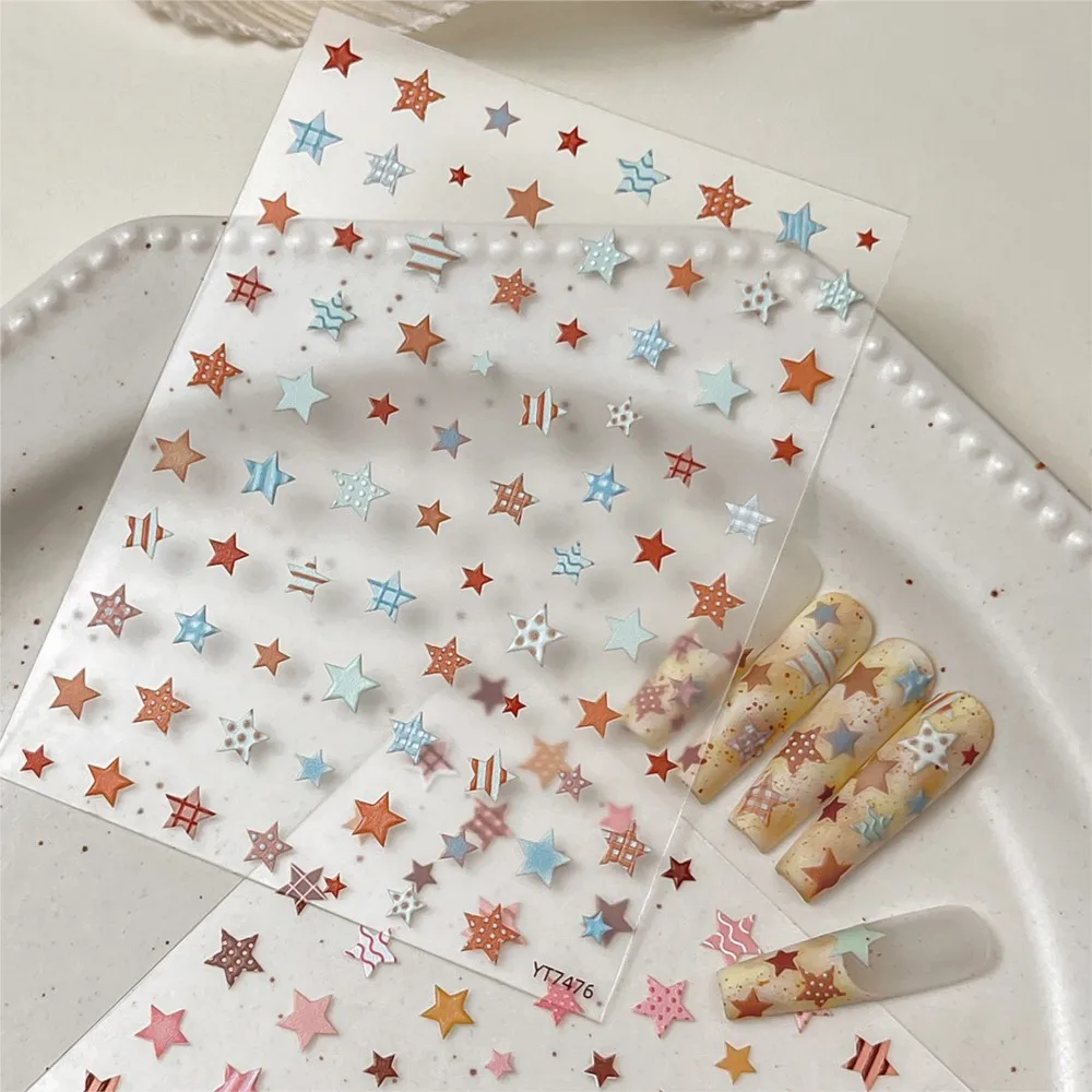 1pcs 5D Embossed Colorful Star Nail Stickers Five-Pointed Star Nail Decals 8*10cm Self Adhesive Manicure Star Nail Sliders DE43!