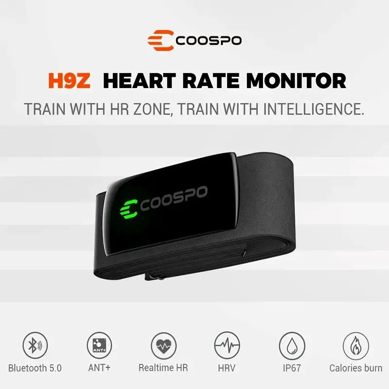 COOSPO H9Z Rechargeable Heart Rate Monitor Chest Strap HR Sensor HRM Bluetooth5.0 ANT+ IP67Waterproof Use For Garmin/Wahoo/Zwift