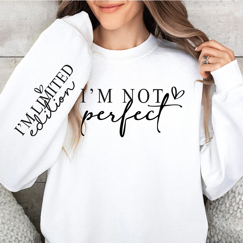 Inspirational Women Sweatshirt Long Sleeve Hoodies I\'m Not Perfect I\'m Limited Edition Sleeve Design Clothes Religious Christian