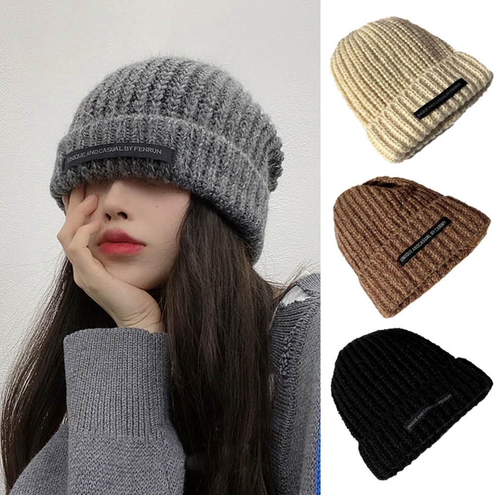 2023 New Warm Cap For Women Winter Woolen Knitting Bonnet Solid INS Versatile Skullcap Autumn Beanies For Lady Knitted Hats