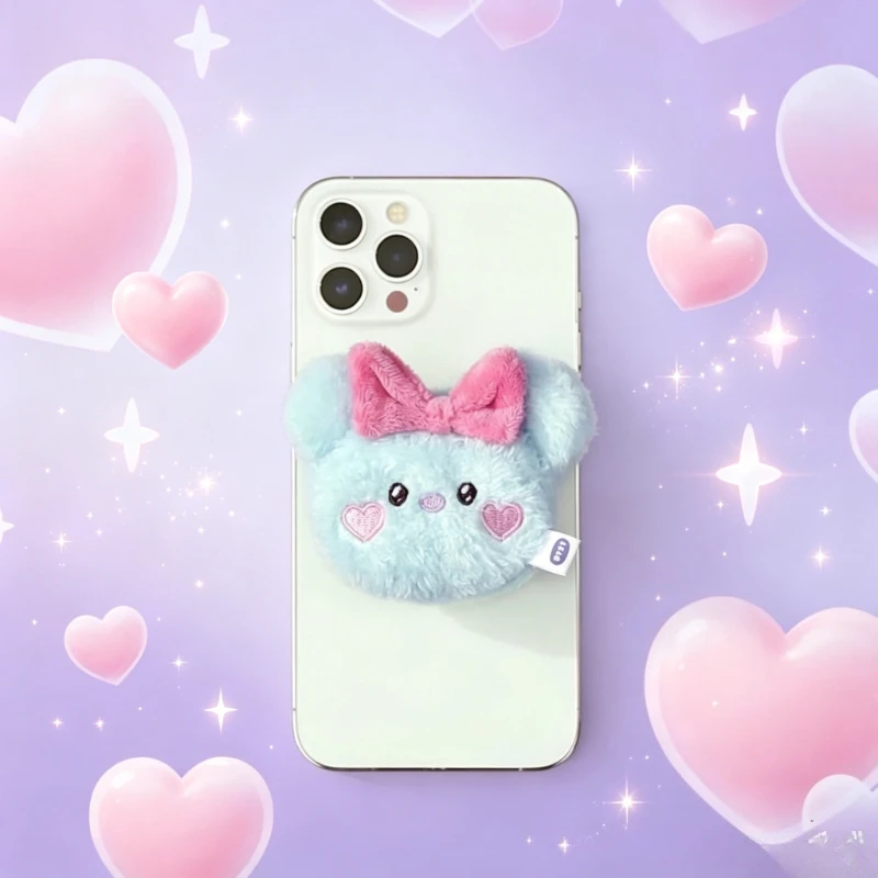 

BT21 cartoon cute doll phone holder kawaii plush bow tie doll retractable airbag stand fan support anime merchandise wholesale