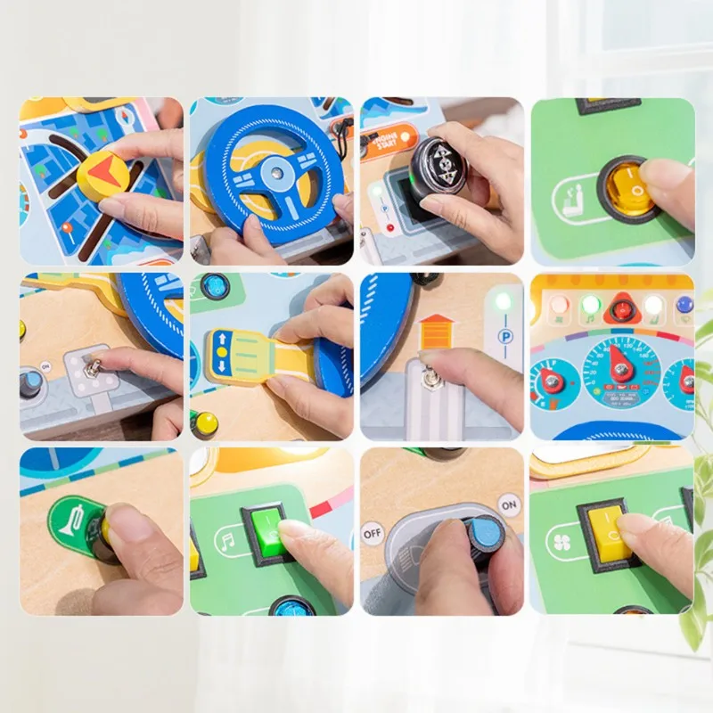 محاكي القيادة التعليمي - لوحة خشبية مشغولة مع عجلة قيادة LED للأطفال #4