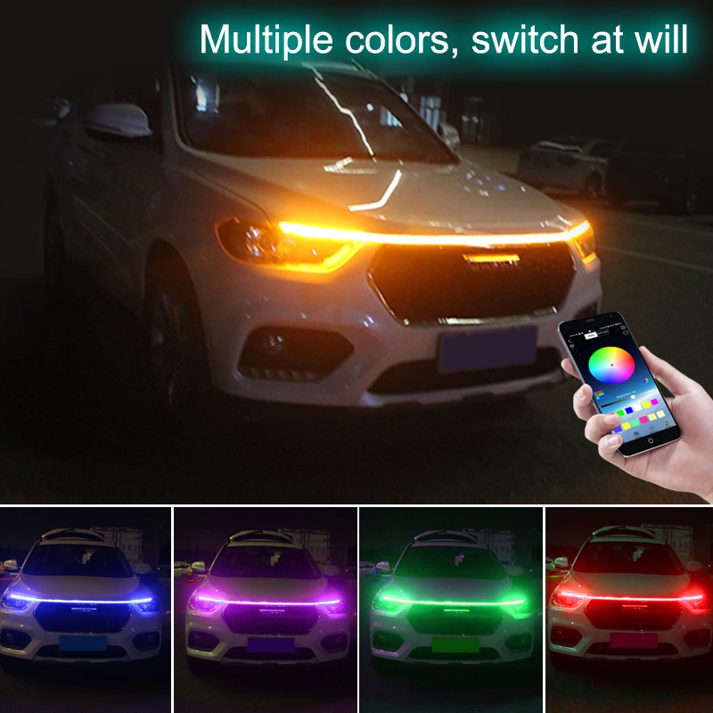 Led Car Hood Light Strip 180cm Multicolor Neon Lamp Multiple Modes APP Sound Control Decorative Daytime Running Lighting New