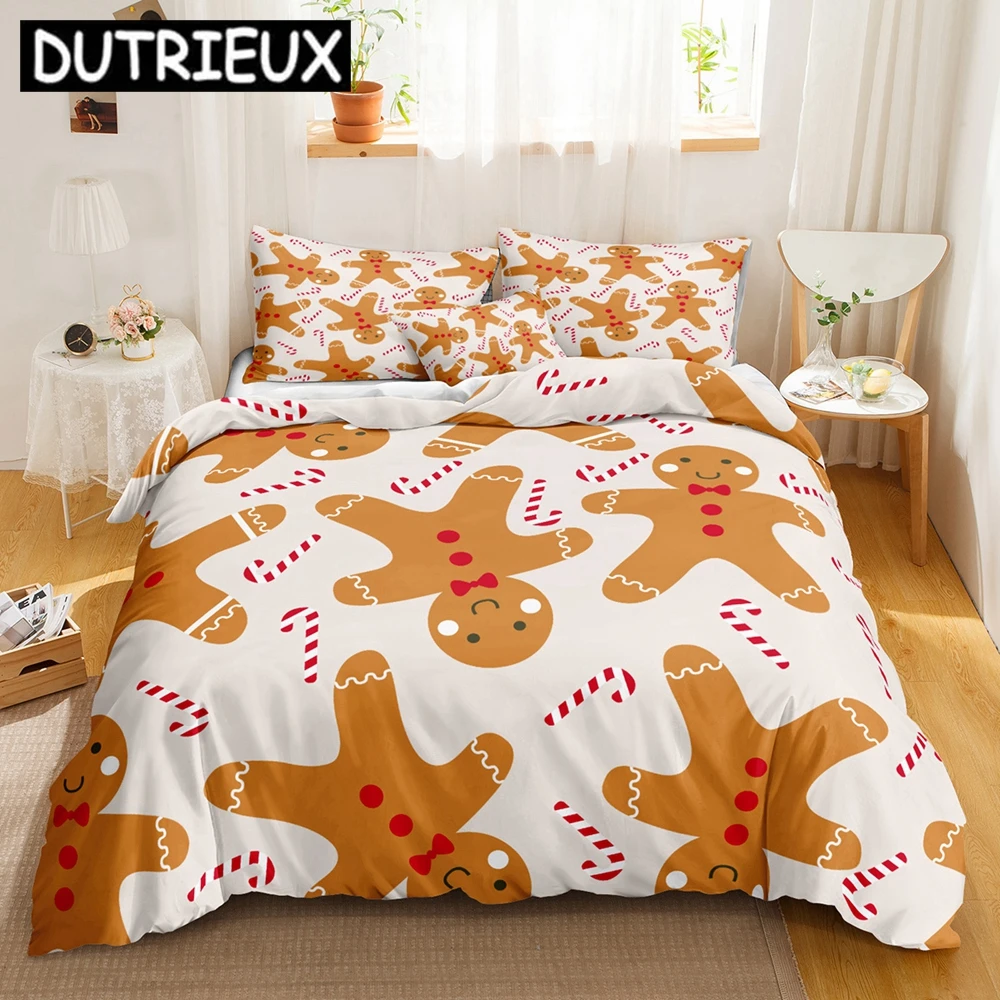 

Cartoon Christmas Bedding Sets Gingerbread Man Duvet Cover Set Modern Fashion Home Textiles Floral Bed Linen For Dropshipping