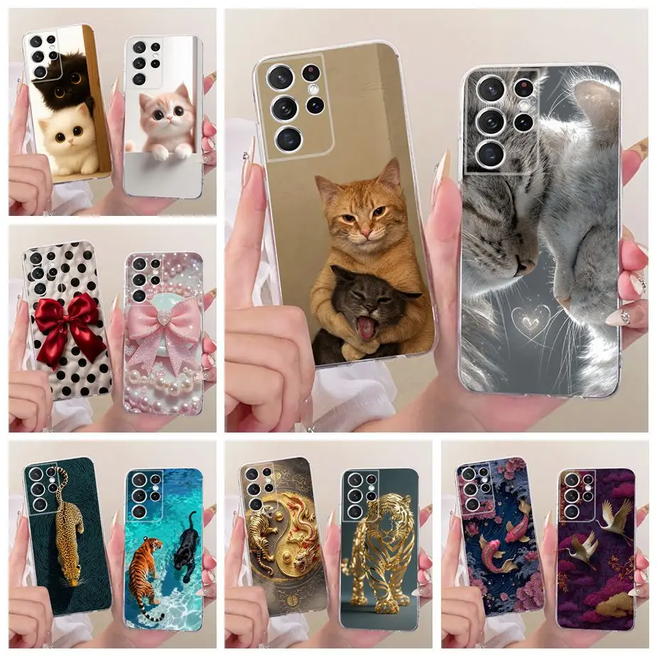 For Samsung Galaxy S21 FE Case S21 Plus Cute Cat Luxury Painted Cover Soft Slim Phone Case For Samsung S21 Ultra S 21 S21+ Shell