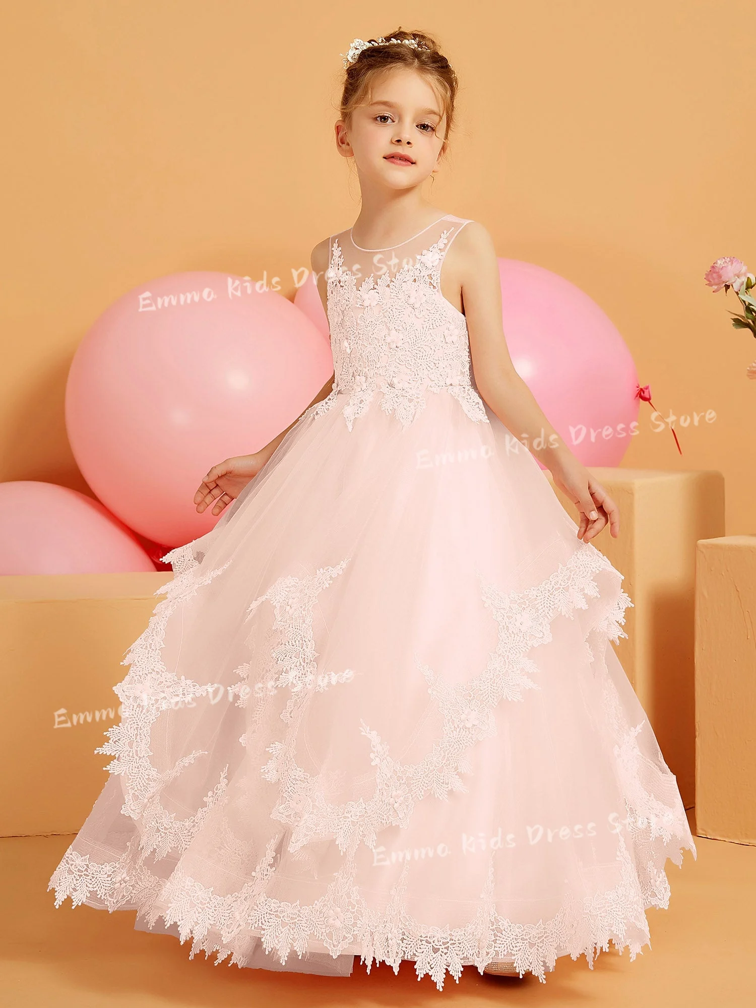 

Платье для девочки DROIS на заказ, без рукавов, кружевное, для свадьбы, первого причастия, дня рождения, бальное платье