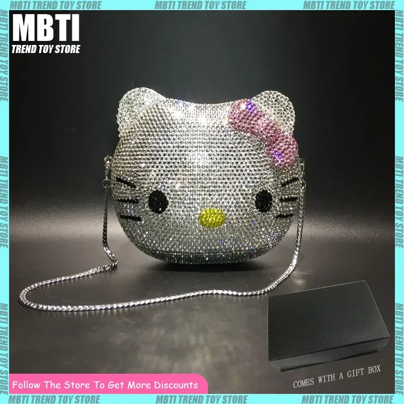 

Hello Kitty Rhinestone Clutch Bag - Handmade Diamond-Set Cartoon Shape Lady's Dinner Bag Anime Cosplay Accessory Christmas Gift
