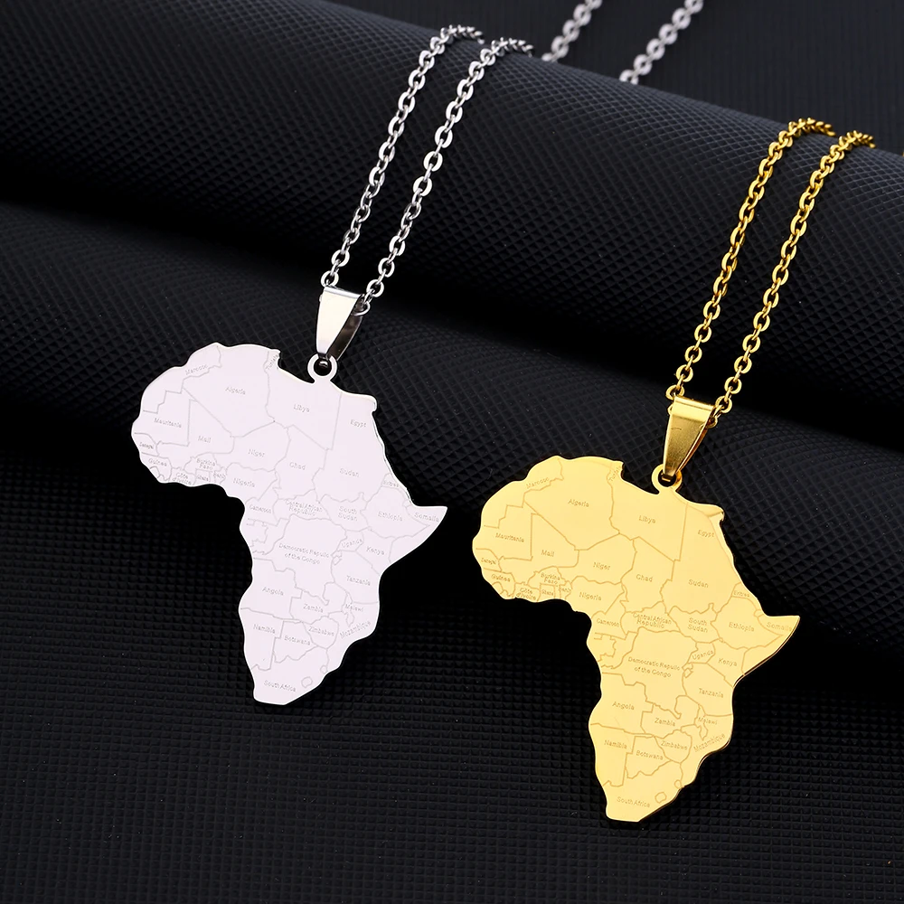 New Africa Map Country Name Pendant Necklaces for Women Men African Maps Jewelry Nigeria,Congo,Ghana,Sudan,Somalia