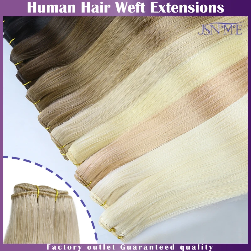 JSNME Straight Human Hair Weaves European Remy Human Hair Weft Bundles Sew In Weft Extensions  Blonde 14"-24" Natural Hair women