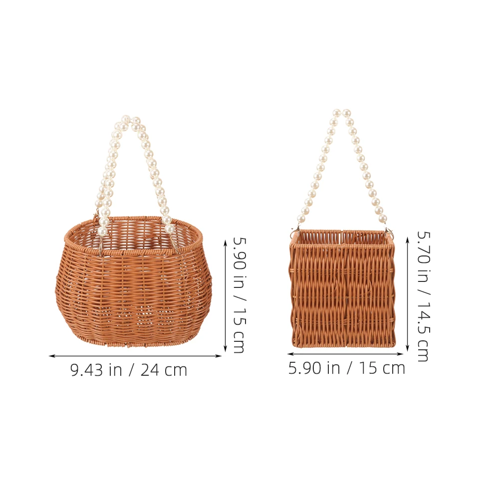 

2 Pcs Wicker Basket with Handle Storage Handles Small Flower Pp Rattan Home Decor