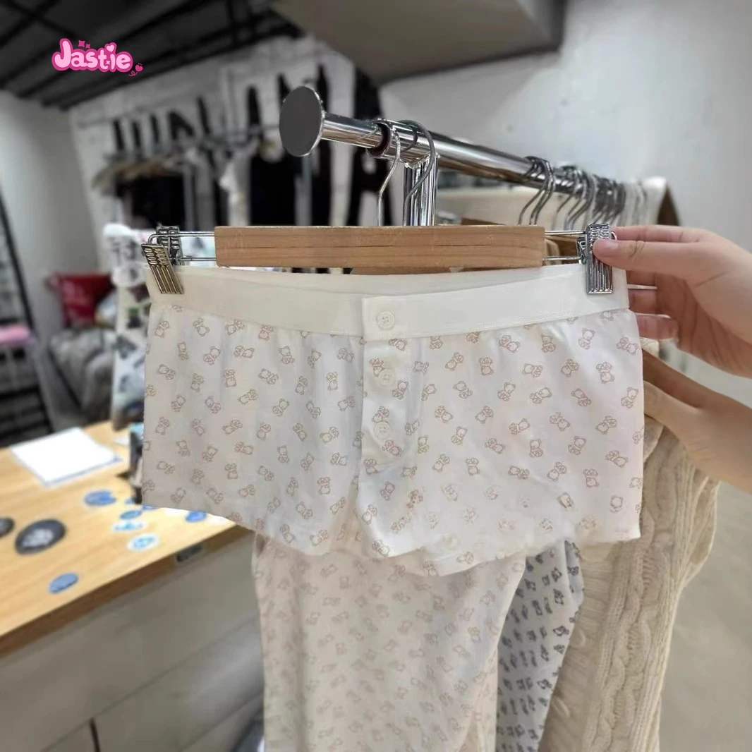 3 Button Slim Homewear Shorts Bear Print Cute Summer Women Shorts New Y2K Sweet Chic Hot GirlTight Pant Female Boxer Brief