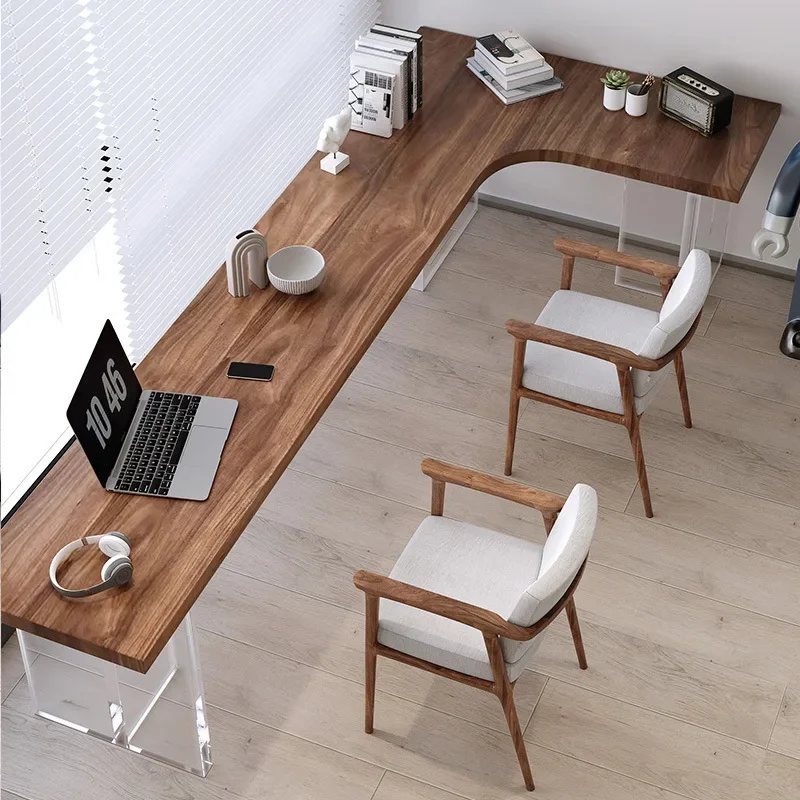 Acrylic suspension corner solid wood integration, study L-shaped double computer desk corner office