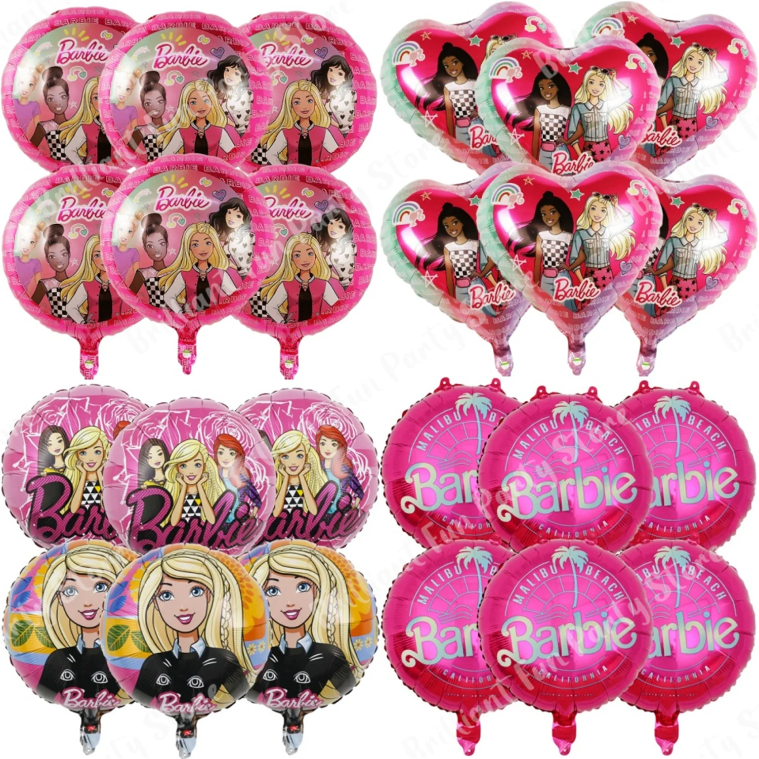 6Pcs Barbie Party Balloons 18 Inch Pink Princess Foil Balloon set Baby Shower Birthday Party Decorations Kids Girls Toy Gifts