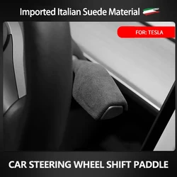 Italian Premium Suede Shift Protection Cover For Tesla Model  Y Car Steering Wheel Gear Handle Lever Paddle Cover Accessories