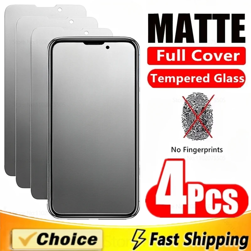 4Pcs Matte Tempered Glass for IPhone 14 11 12 13 15 Pro Max Mini 7 8 Plus Screen Protector for IPhone XS MAX XR X Frosted Glass