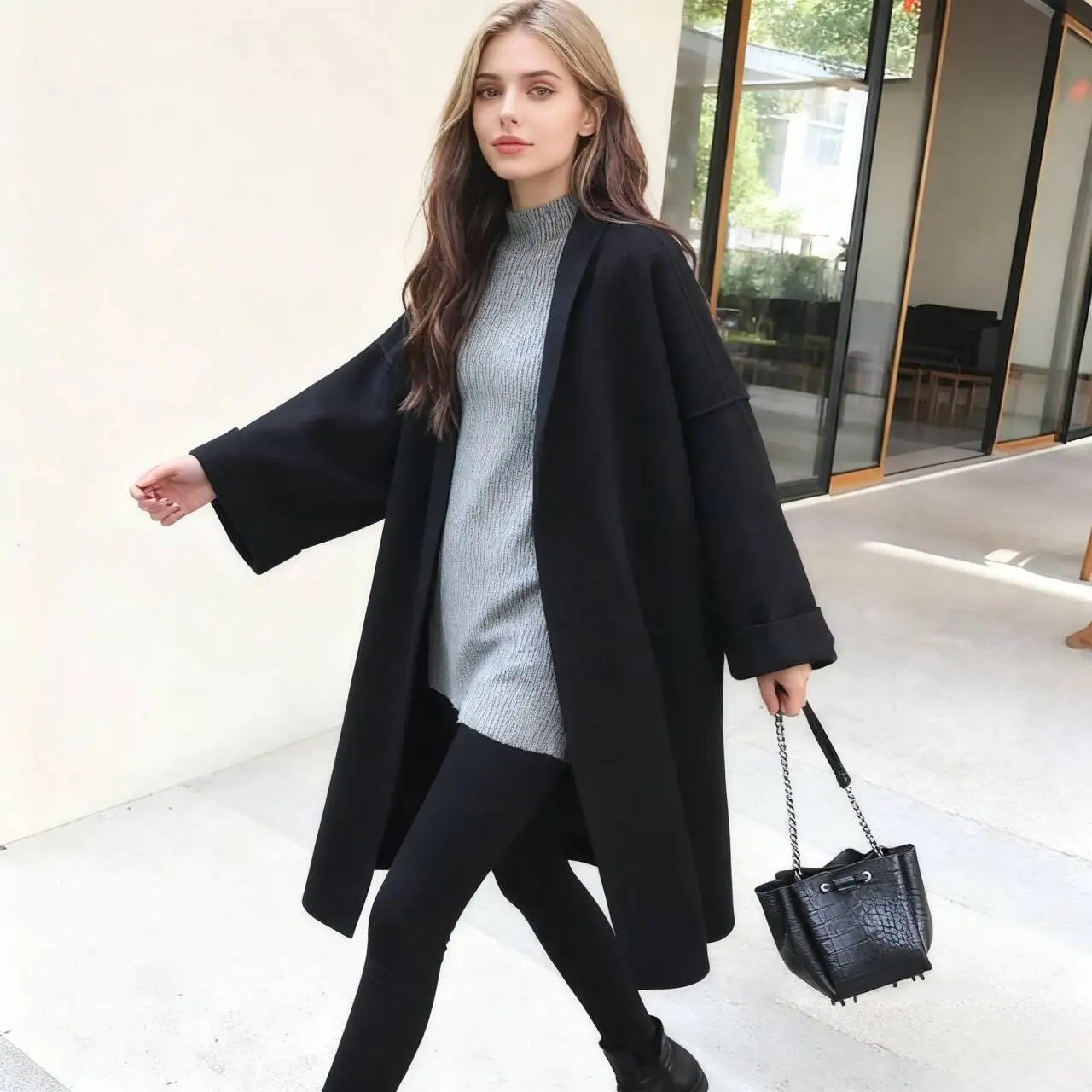 Abrigos de mezcla de lana para mujer, abrigo de lana hecho a mano, color Beige, con forro polar, rejilla desmontable, acanalado, hombros caídos, cintura ajustable, elegante