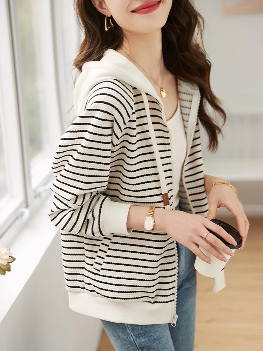 سترة نسائية كاجوال ذات شريط واحد بغطاء للرأس طويلة Sve للربيع والخريف عادية ورقيقة للتنقل مادة أخرى... #2