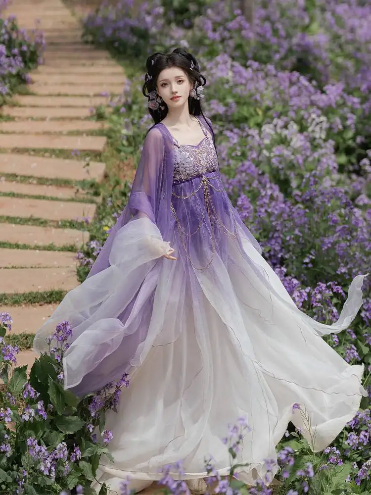 중국 전통 여성 한 의상 드레스는 한 요소를 개선했습니다. 중공업 자수 우아한 달콤한 코스프레 요정 의상