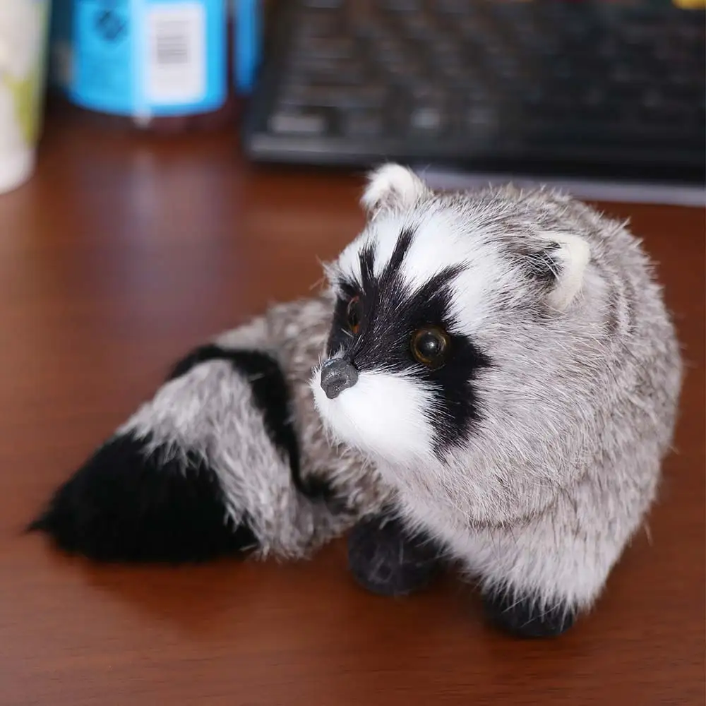 Kids Toy Realistic Simulation Raccoon Model Educational Animal Model Raccoon Figure Gray Furry Simulation 3D Raccoon Photo Props