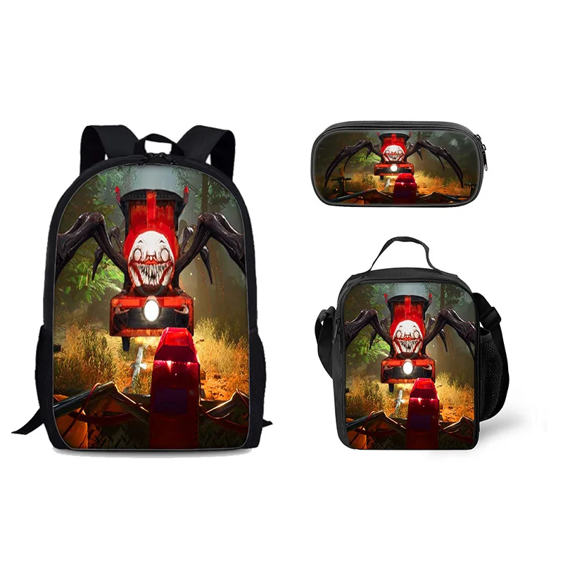 

Hip Hop Popular Funny Choo-Choo Charles 3D Printed 3pcs/Set pupil School Bags Laptop Daypack Backpack Lunch bag Pencil Case