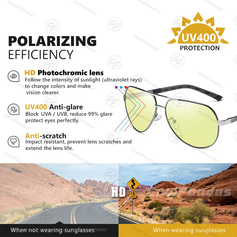 CoolPandas موضة ذكي الطيران النظارات الشمسية المستقطبة اللونية رجل يوم للرؤية الليلية نظارات للقيادة امرأة gafas دي so