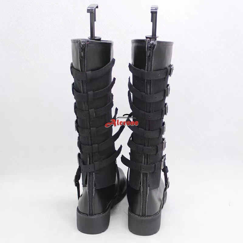 Chaussures de Cosplay Game Vergil, chaussures en cuir PU noir, perruque, bottes pour hommes adultes, bottes de Cosplay Vergil pour Halloween