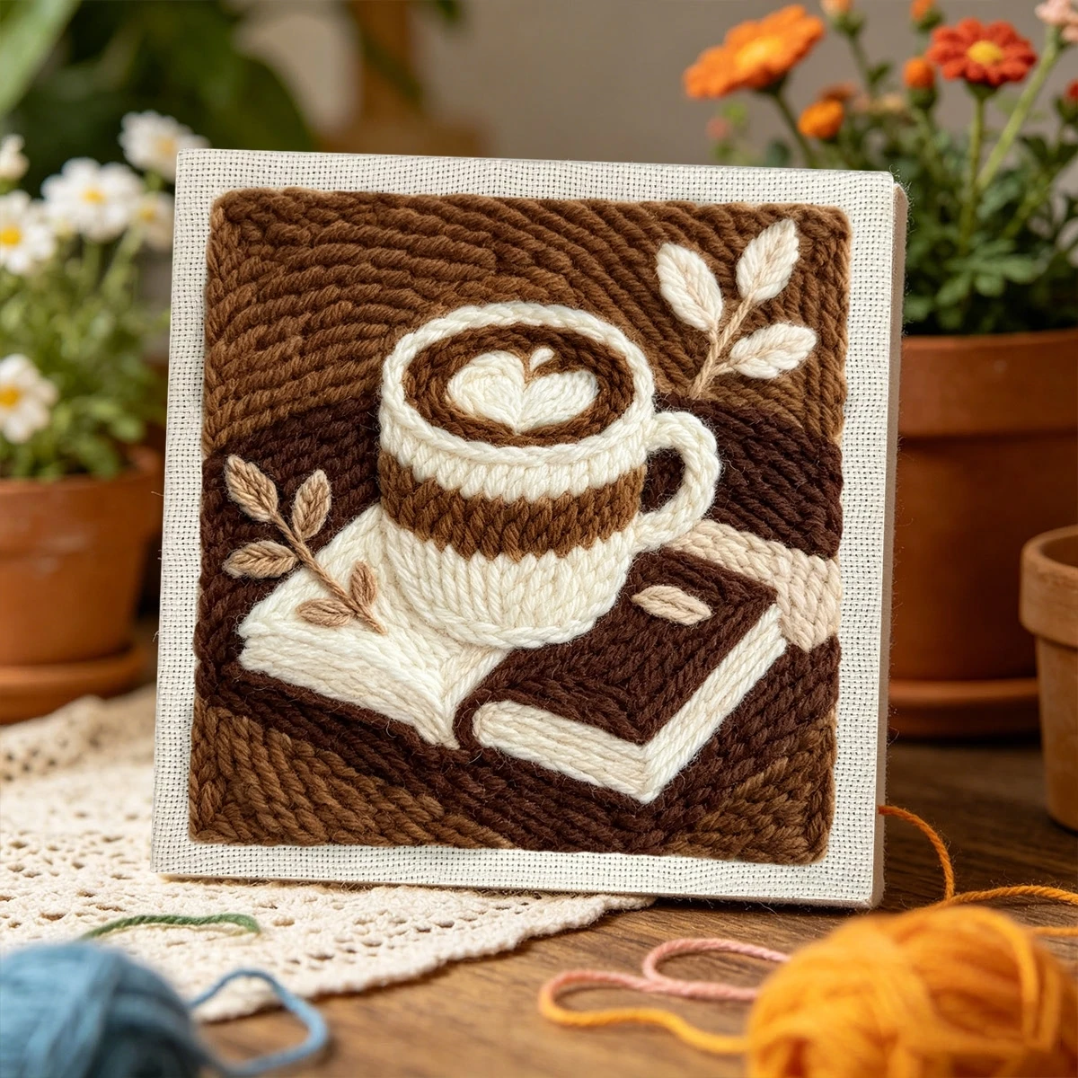 1 Set Kaffee- und Buch-DIY-Stickset für Anfänger, Stick-Starter-Kit, Kreuzstich-Kunstgeschenk, Handarbeits-Bastelset – Detail 3